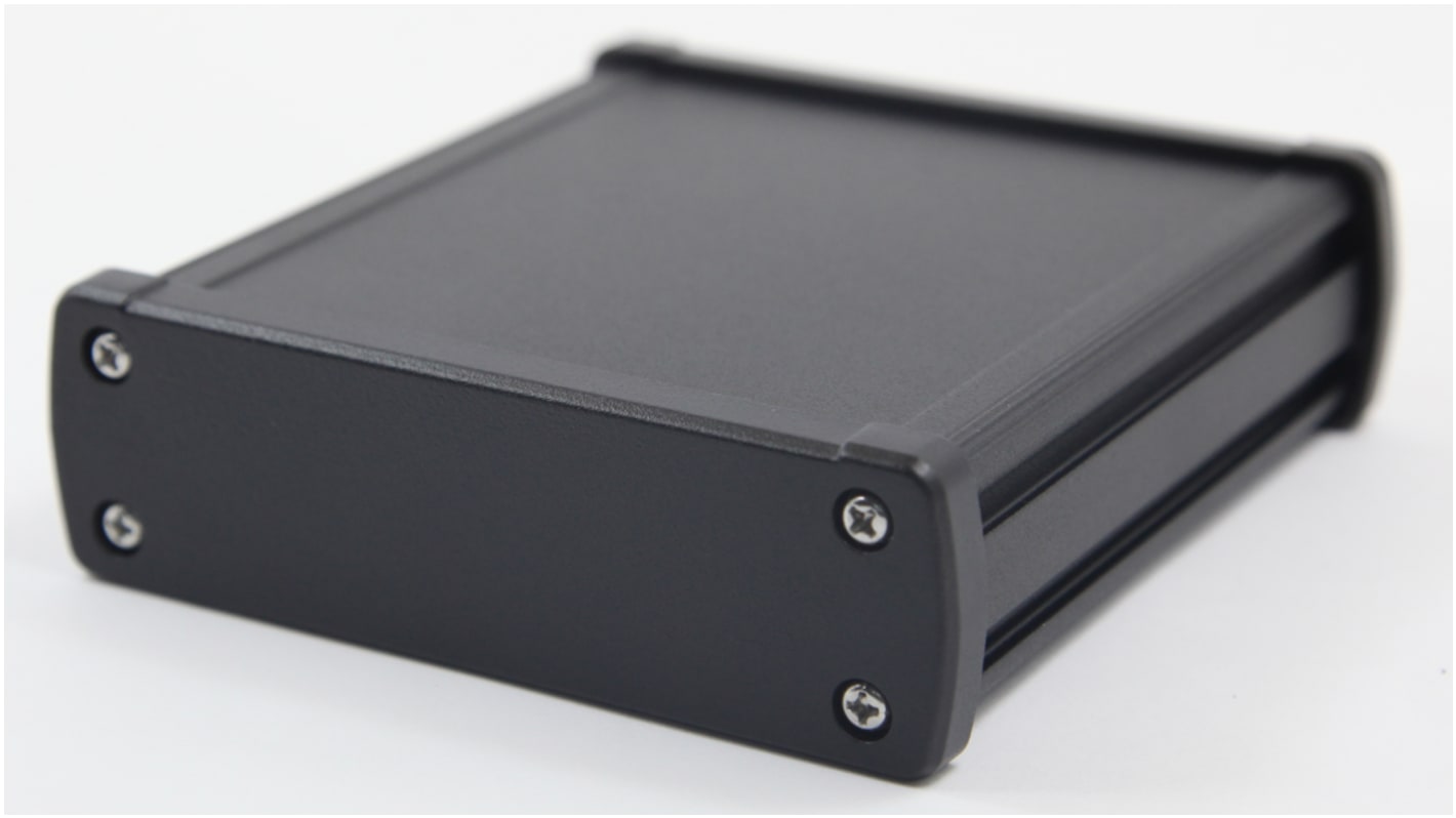 RS PRO Black Aluminium Enclosure, IP66, Black Lid, 113.7 x 35.2 x 119mm