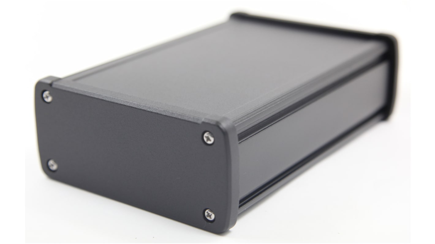 RS PRO Black Aluminium Enclosure, IP66, Black Lid, 115.1 x 51.6 x 169mm