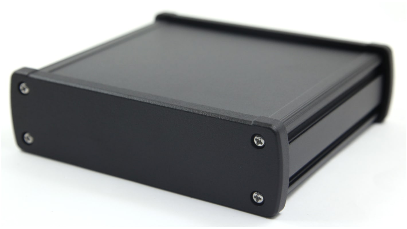 RS PRO Black Aluminium Enclosure, IP66, Black Lid, 146.6 x 41.6 x 129mm