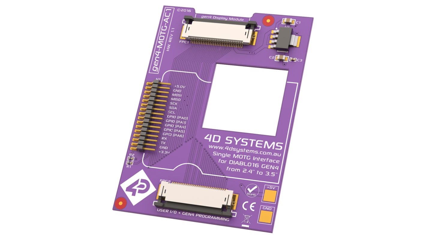 Sada rozhraní displeje MOTG-AC1 pro Moduly displeje LCD gen4 4D Systems I2C, SPI, UART MOTG AC1 Interface Board with 1