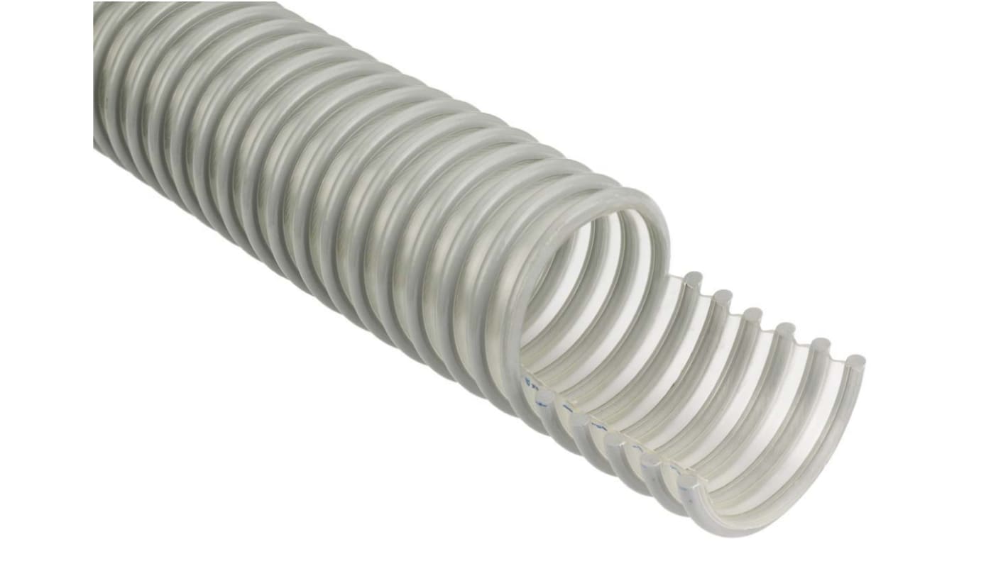 RS PRO Clear, Grey PUR Reinforced Flexible Ducting, 10m, (Minimum) 25mm Bend Radius