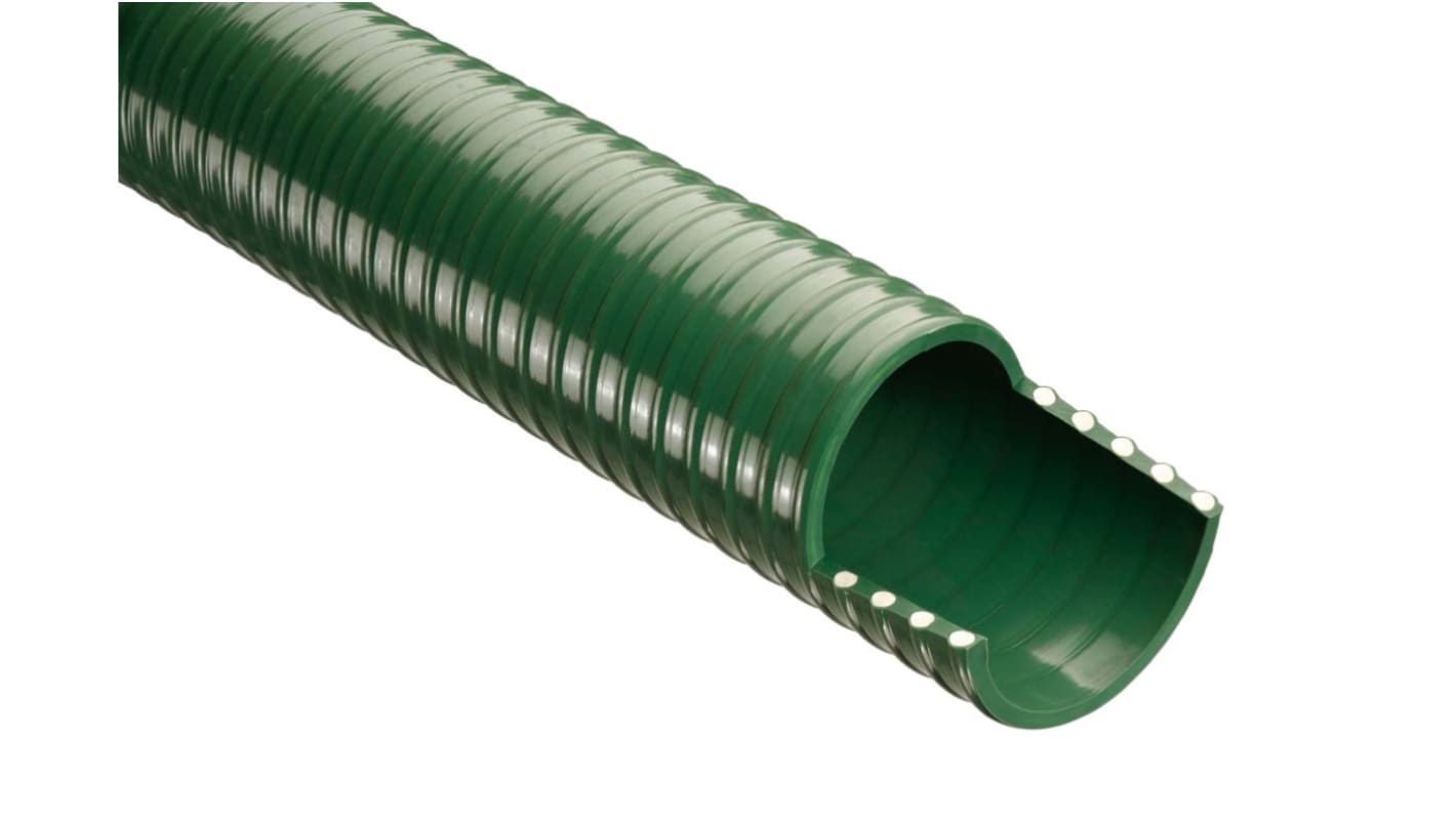 RS PRO PVC, Hose Pipe, 38mm ID, 47mm OD, Green, 10m