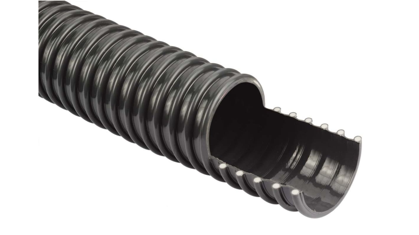 Ohebné potrubí, PVC délka 10m barva Tmavě šedá vyztužené poloměr ohybu (Minimum) 102mm pro Abrazivní materiály, Výpary