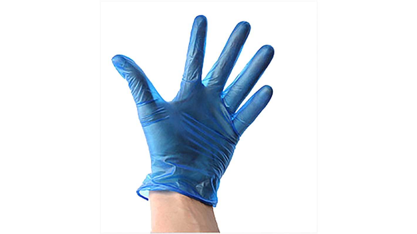 BM Polyco Shield 2 Blue Powdered PVC Disposable Gloves, Size 8.5, Large, Food Safe, 100 per Pack