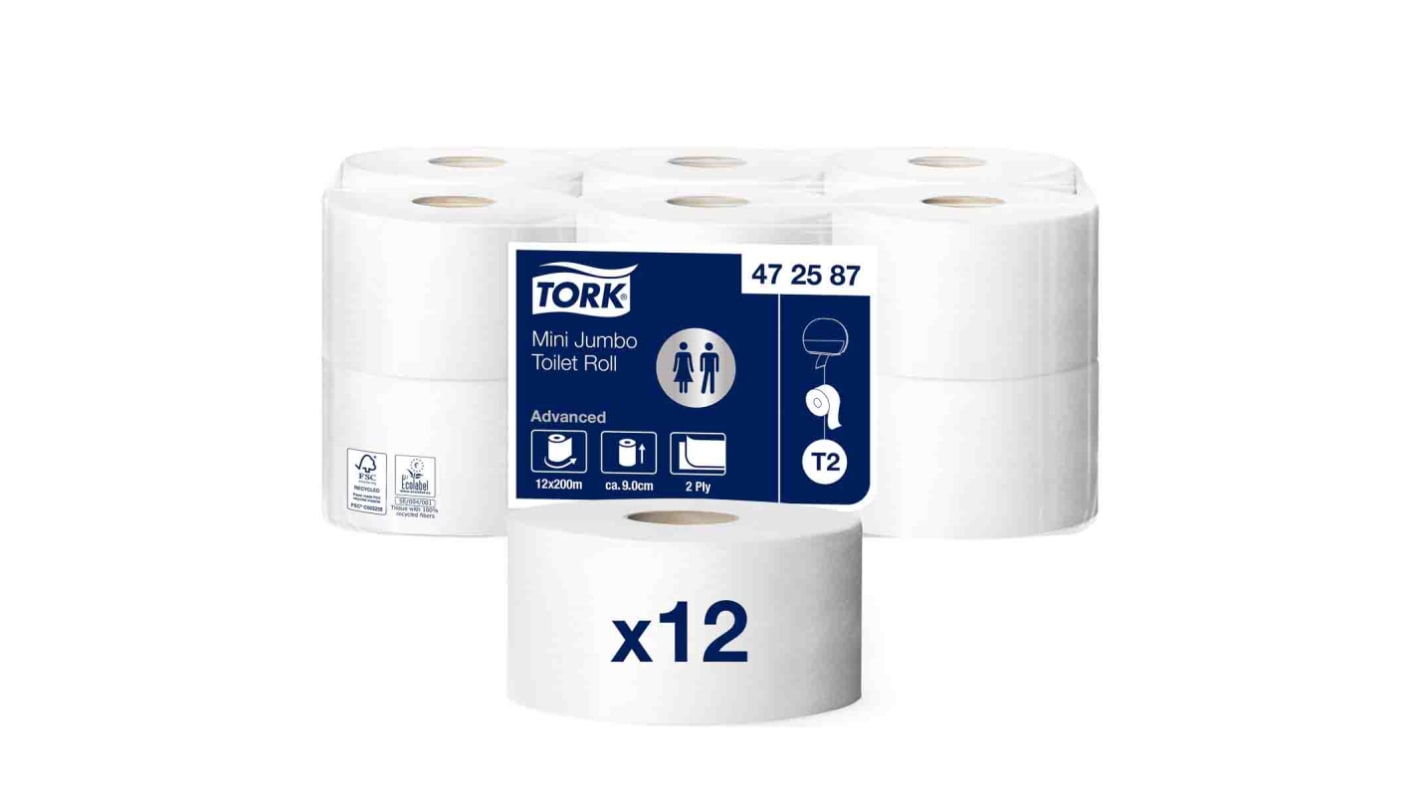 Rollo de Papel Higiénico Tork 472587, 12 rodillos, 787 Hojas, 2 capas