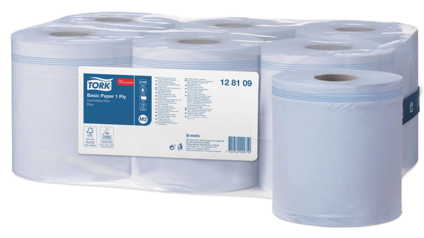 Toalla de Papel Tork Basic Paper / Rollo Azul de 1 capa, 1 Hojas de 300000 x 180mm