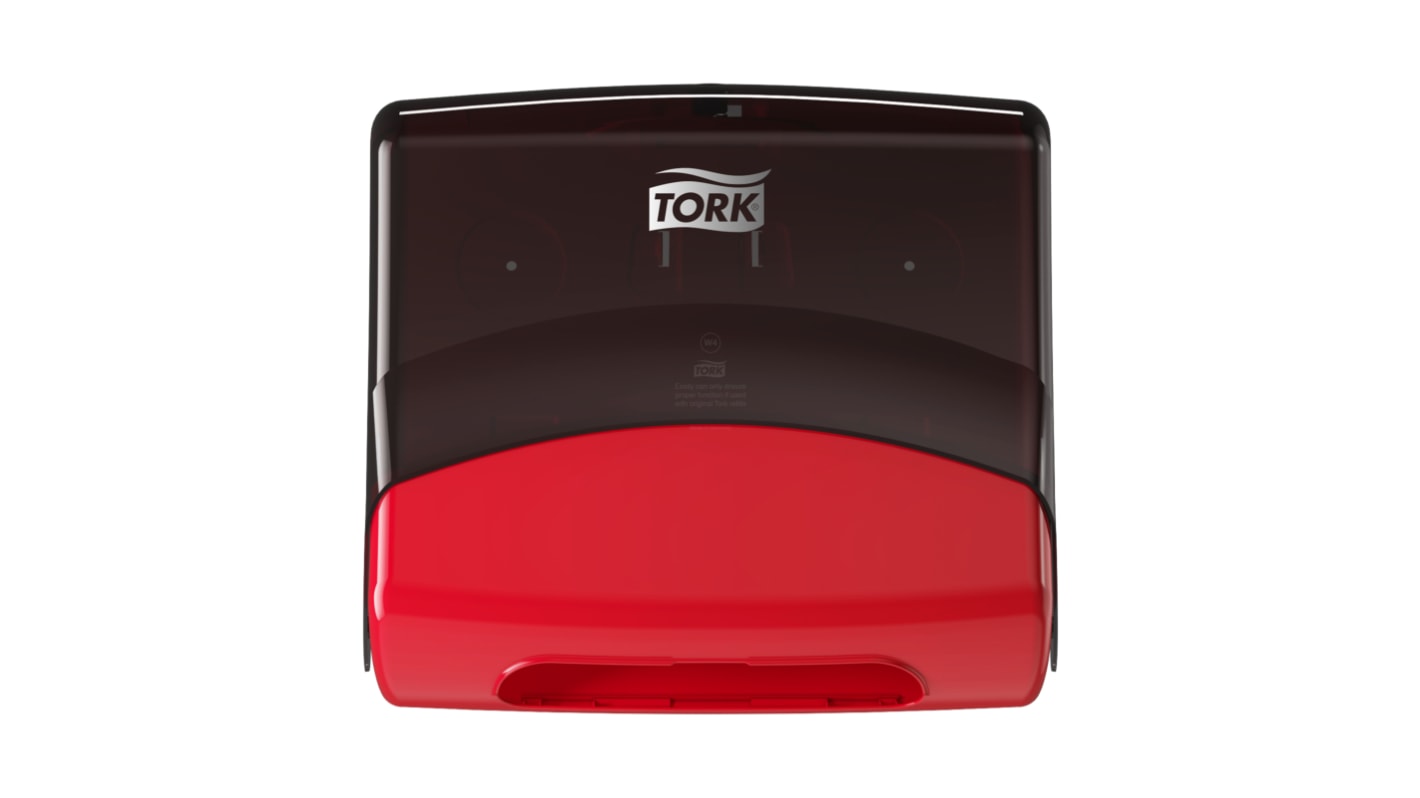 Dispensador de toallitas de papel Tork Folded de color Rojo para montaje en pared, 427mm x 206mm x 394mm