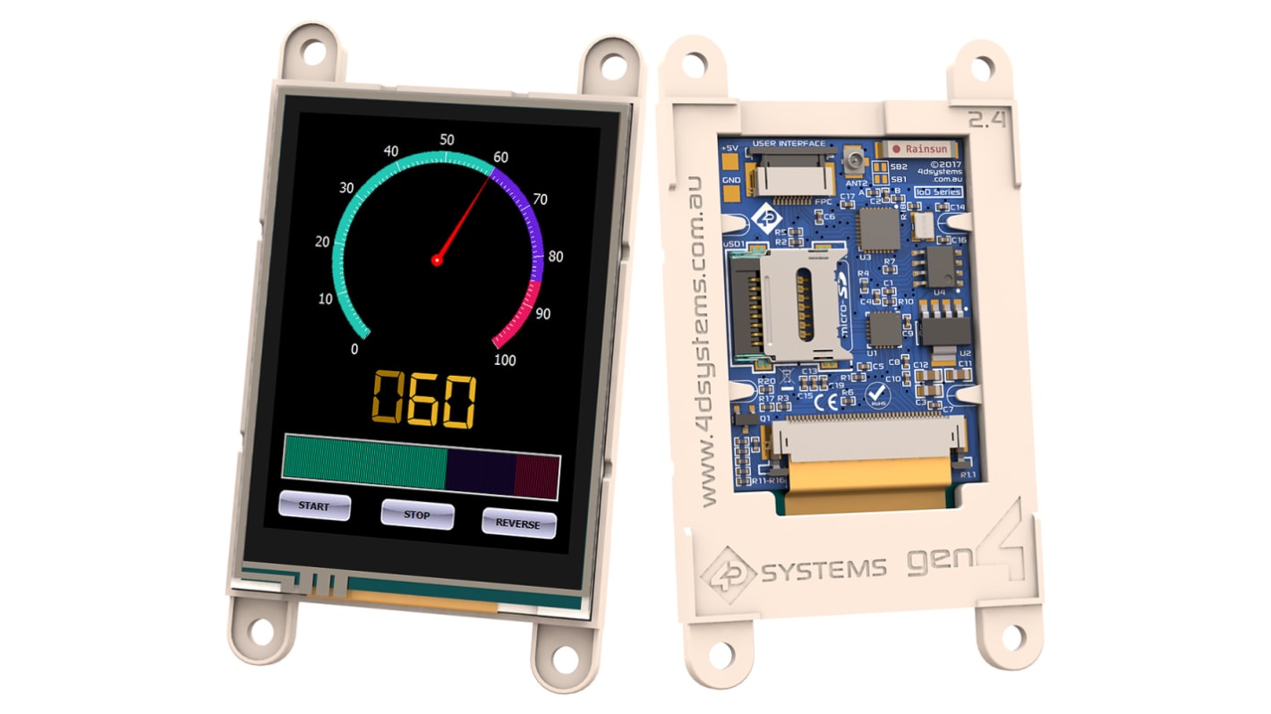 4D Systems Farb-LCD 2.4Zoll UART mit Touch Screen Resistiv, 240 x 320pixels, 37 x 49mm 5 V LED Lichtdurchlässig dc