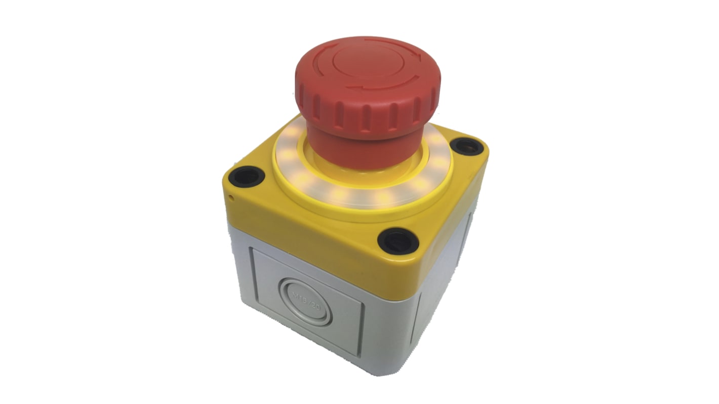 APEM A02ES-H Series Pull/Twist to Release, Push to Shut Off Emergency Stop Push Button, Panel Mount, 22.7mm Cutout, 1