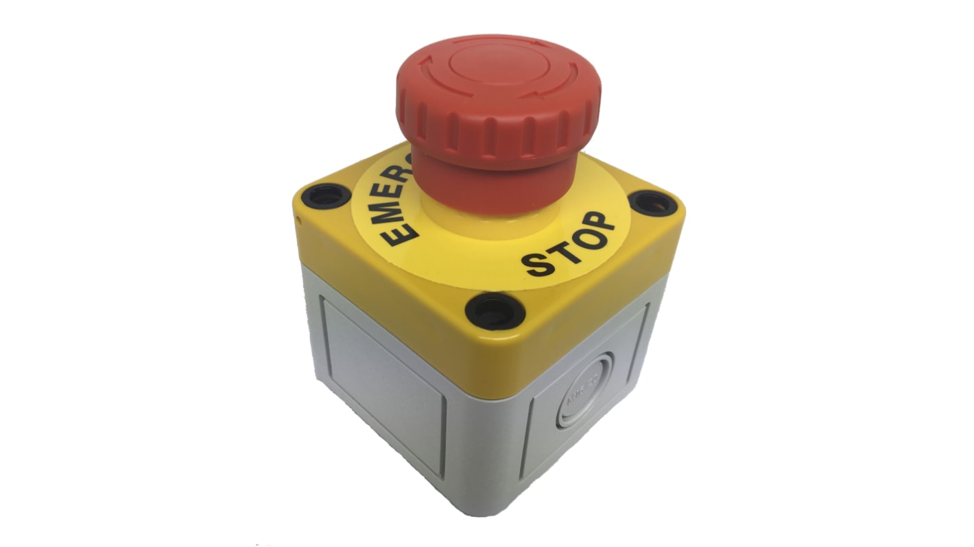 Seta de emergencia APEM serie A02ES-H, 2 NC, montaje en panel, Ø de montaje 22mm, IP20, IP65