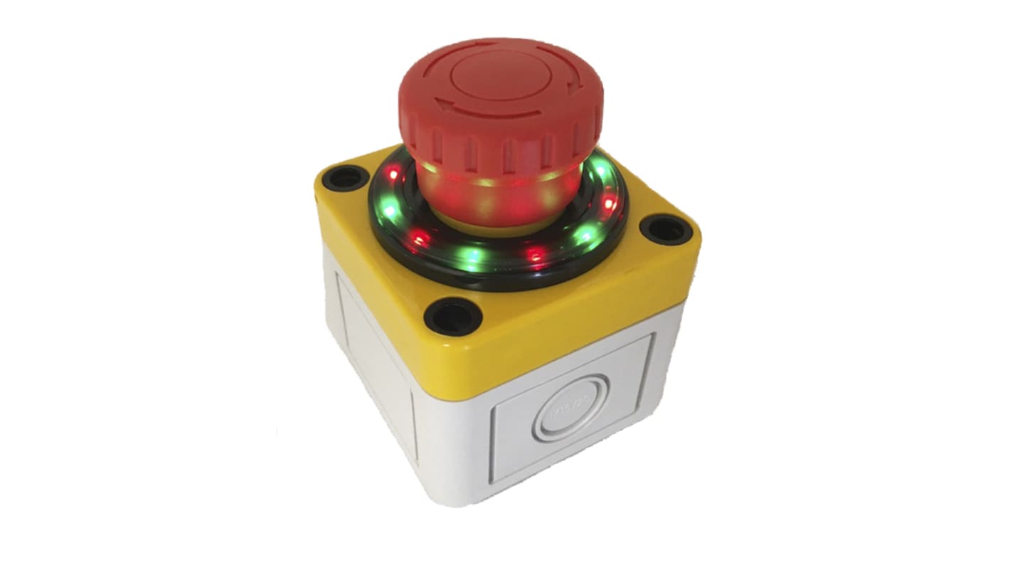 APEM A02ES-I Series Twist Release Emergency Stop Push Button, Panel Mount, 22mm Cutout, 2NC, IP65