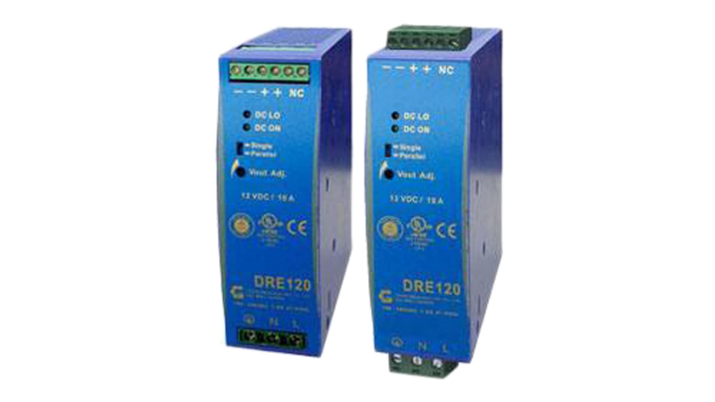 Chinfa DRE120 Switch Mode DIN Rail Power Supply, 230V ac, 12V dc dc Output, 10A Output, 120W