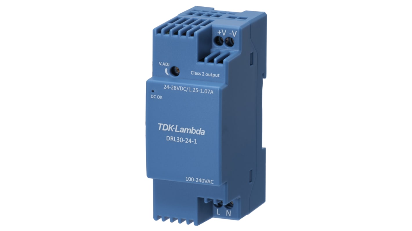 Fuente de alimentación de carril DIN TDK-Lambda, DRL-30, 1 salida 12V dc 2.1A 30W