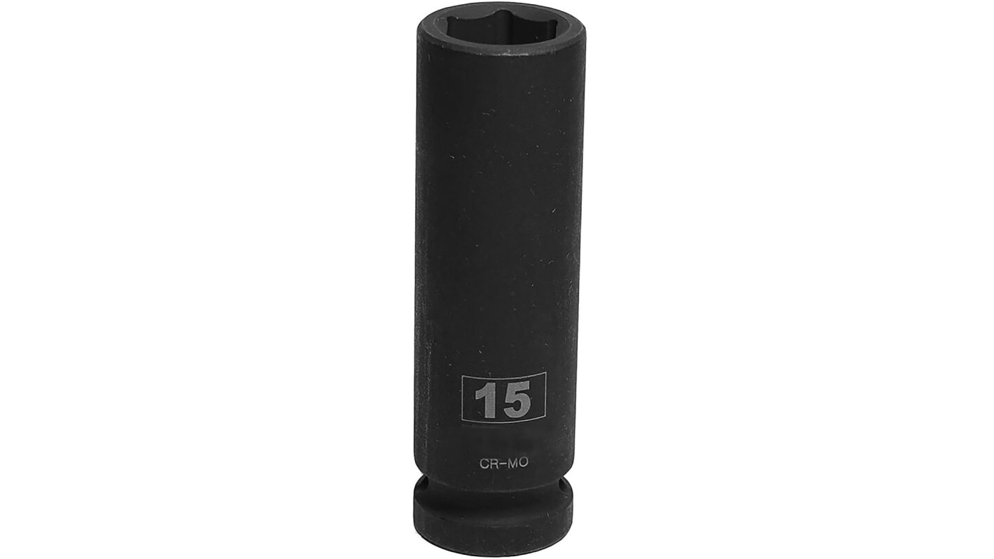 RS PRO 1/2", 15mm Sechskant Schlag-Steckschlüssel, lang CrMo-Stahl