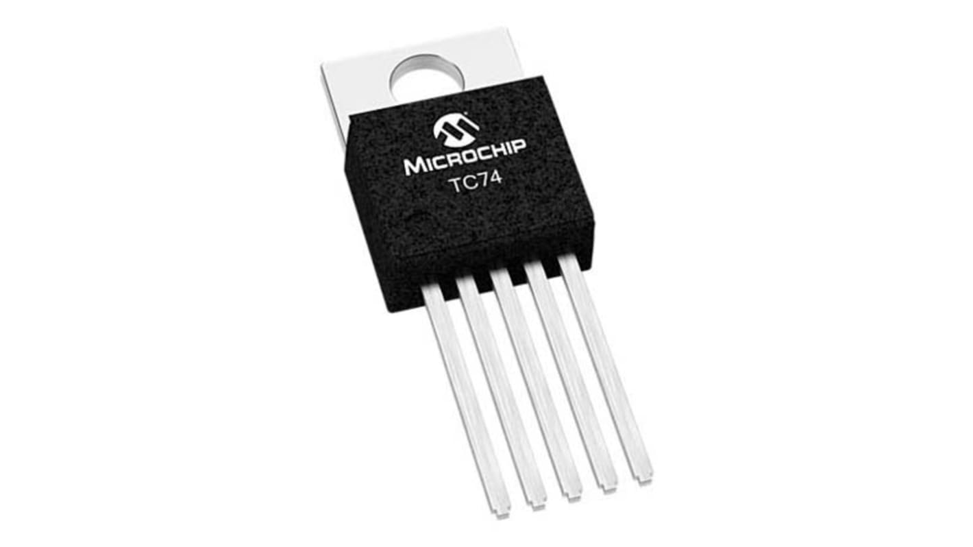 Microchip TC74A2 Series Digital Temperature Sensor, Voltage Output, Through Hole Mount, I2C, SMBus, ±2°C, 5 + Tab Pins