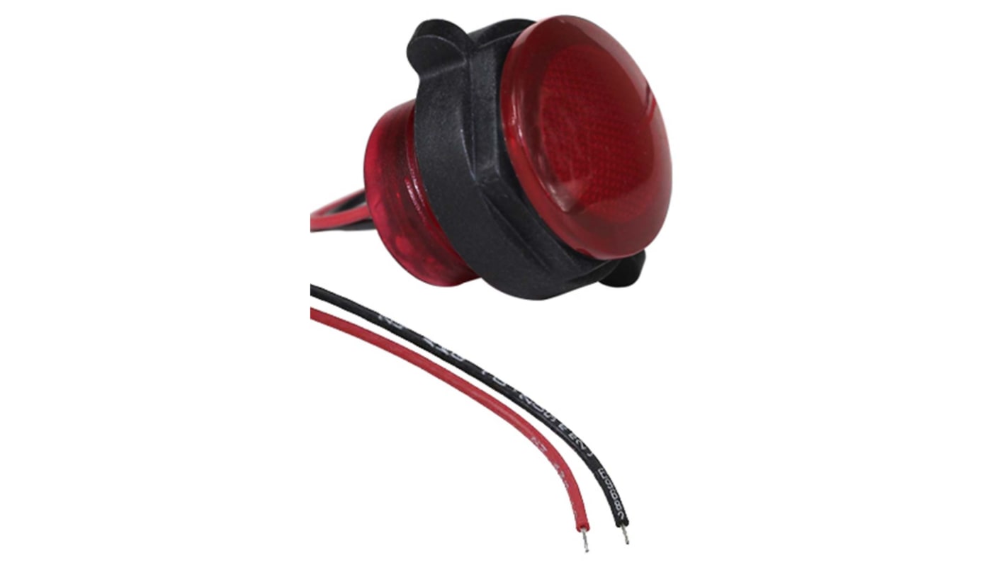 Indikátor pro montáž do panelu 22mm barva Červená, typ žárovky: LED VCC Montáž do panelu