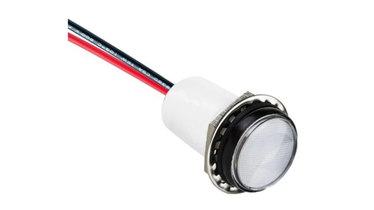 Panelre szerelhető állapotjelző, Fehér LED, 5 → 28V dc 17.5mm Körkörös IP67 Panelre szerelt