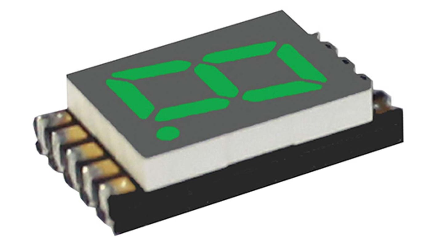 VCC LED-display, DSM7UA30105, 7-segment, CA, Grøn, RH DP, Tegnhøjde: 7.6mm, 150 mcd 530 nm
