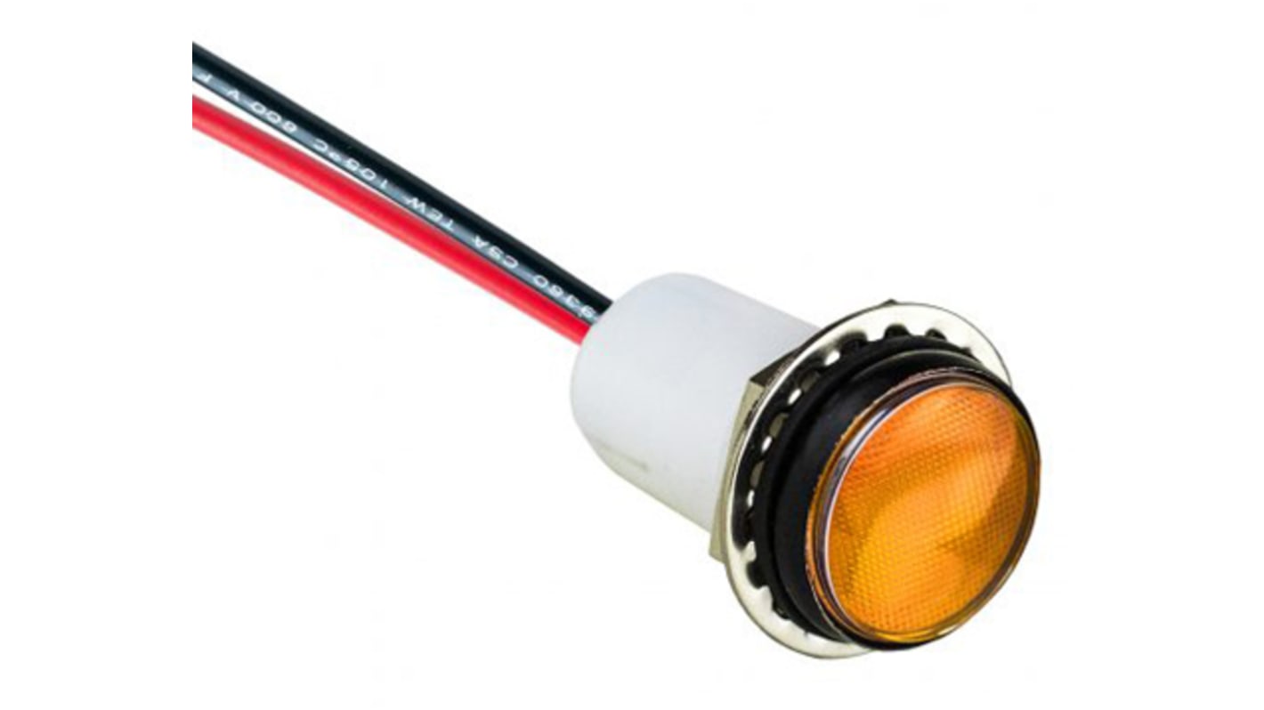 Indicador LED VCC, Amarillo, marco Negro, Ø montaje 17.5mm, 20mA, IP67