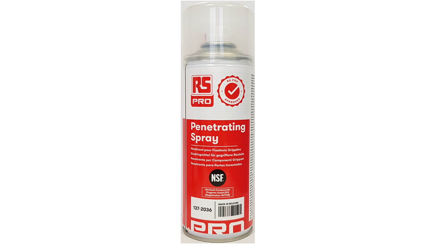 Lubrificante sgrassante RS PRO Penetrating Spray  in spray da 400 ml, per Industria alimentare, per impieghi generali