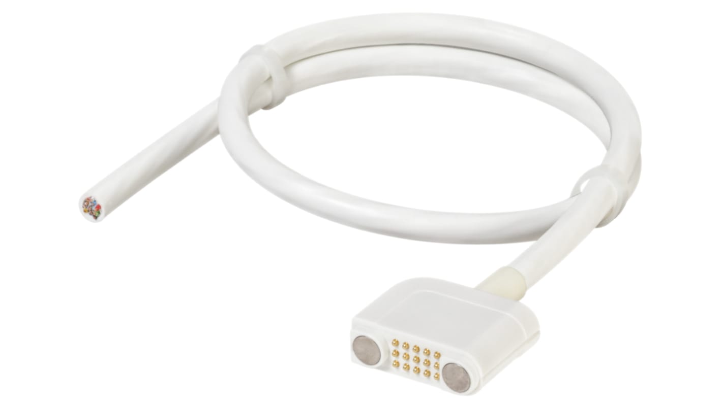 Câble coaxial Rosenberger MultiMag 15, Rectangulaire magnétique pré-câblé, 3m, Blanc