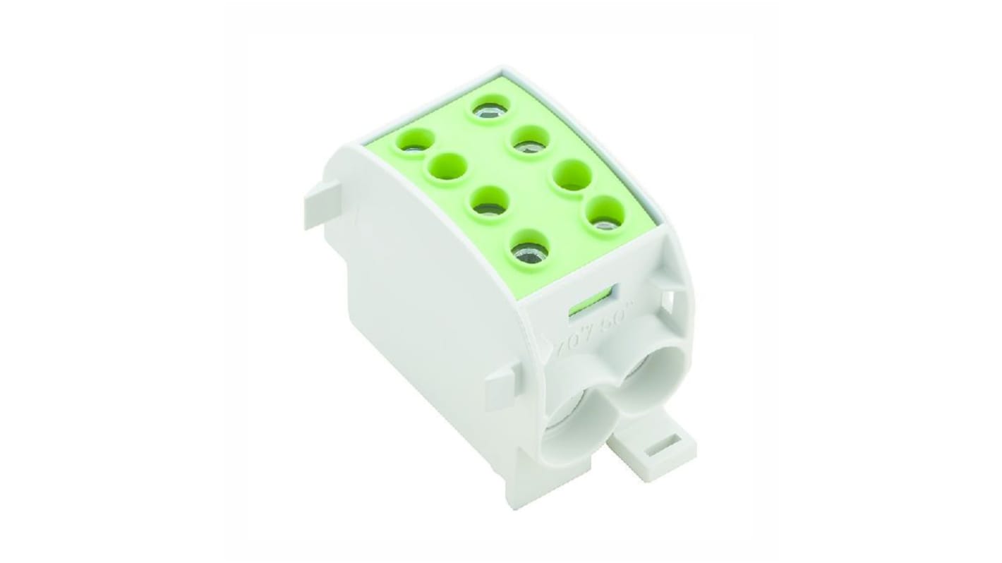 Weidmüller Distribution Block, 2 Way, 50 mm², 70 mm², 300A, 1 kV ac/dc, 600 V, Green