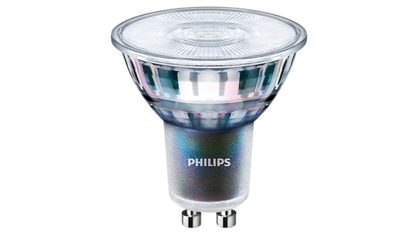 Lampada LED a riflettore Philips con base GU10, 220 → 240 V, 3,9 W, 280 lm, col. Bianco caldo, intensità