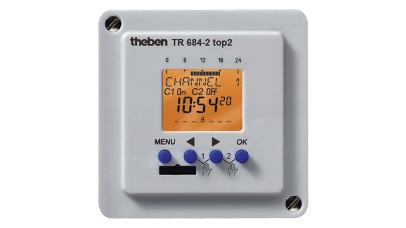 Temporizador eléctrico Theben / Timeguard TR684 - 2 top 2, 230 → 240 V ac, 2 canales
