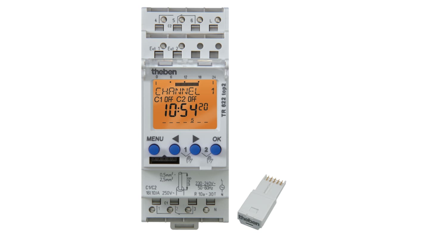 2 Channel Digital DIN Rail Time Switch Measures Days, Hours, Minutes, Seconds, 230 V