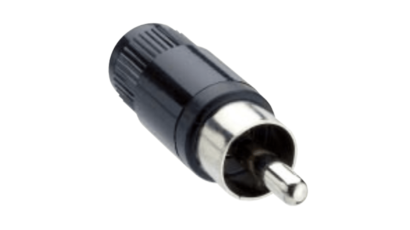 Lumberg Stecker Abgewinkelt Schwarz Cinchstecker, Kontakt vernickelt, 34 V ac/dc / 2A, Kabelmontage