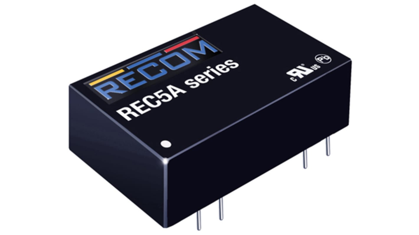 Recom REC5A DC-DC Converter, 5V dc/ 1A Output, 18 → 36 V dc Input, 5W, Through Hole, +100°C Max Temp -40°C Min