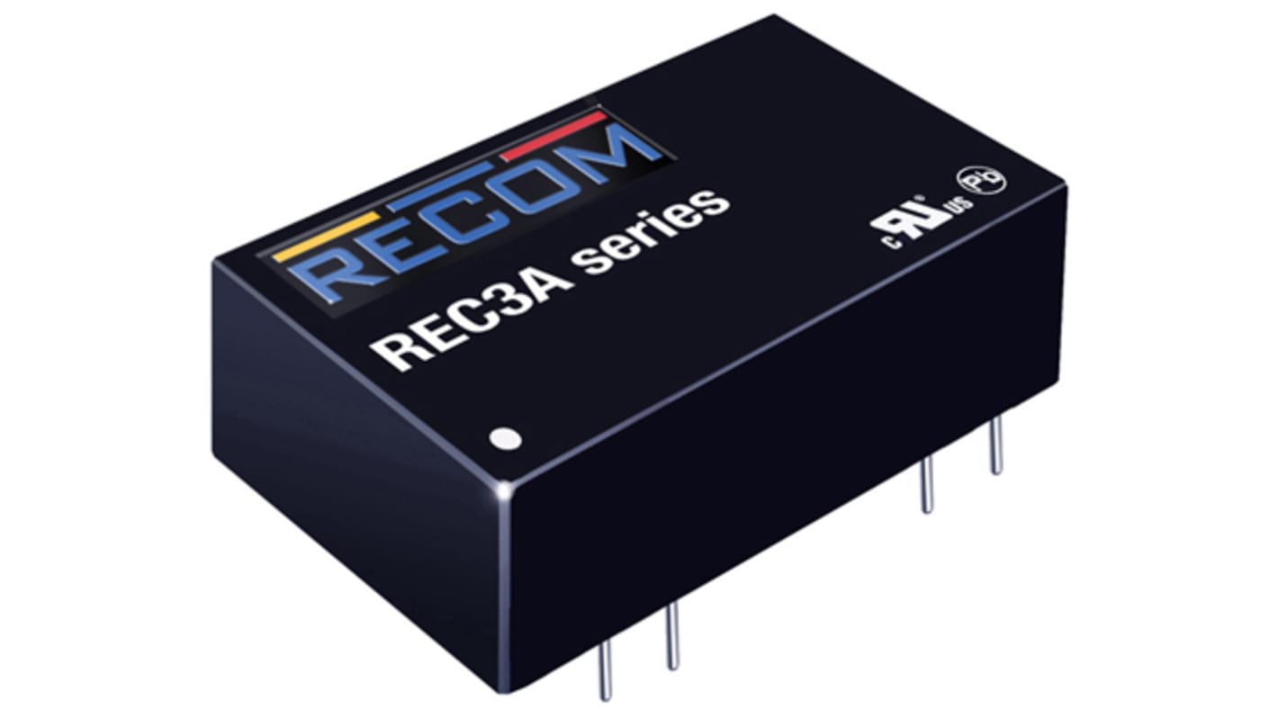 Recom REC3A DC-DC Converter, 5V dc/ 600mA Output, 18 → 36 V dc Input, 3W, Through Hole, +100°C Max Temp -40°C