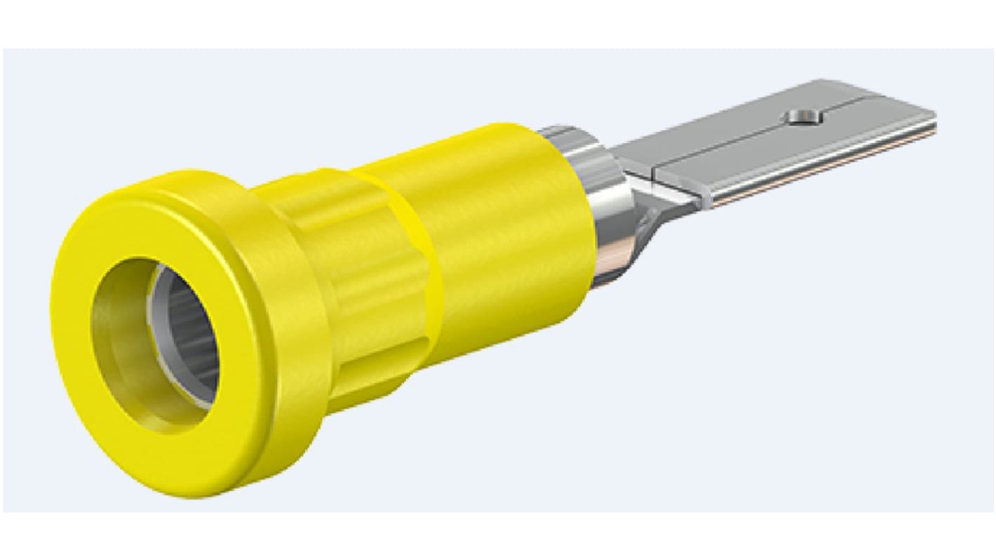 Staubli Yellow Female Banana Socket, 4 mm Connector, Press Fit Termination, 25A, 30 V, 60V dc, Nickel Plating