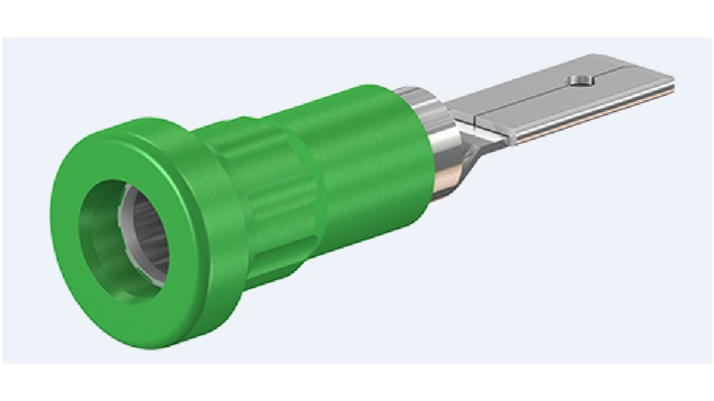 Conector banana hembra Hembra, 25A, 30 V, 60V dc, Contacto Níquel, Verde