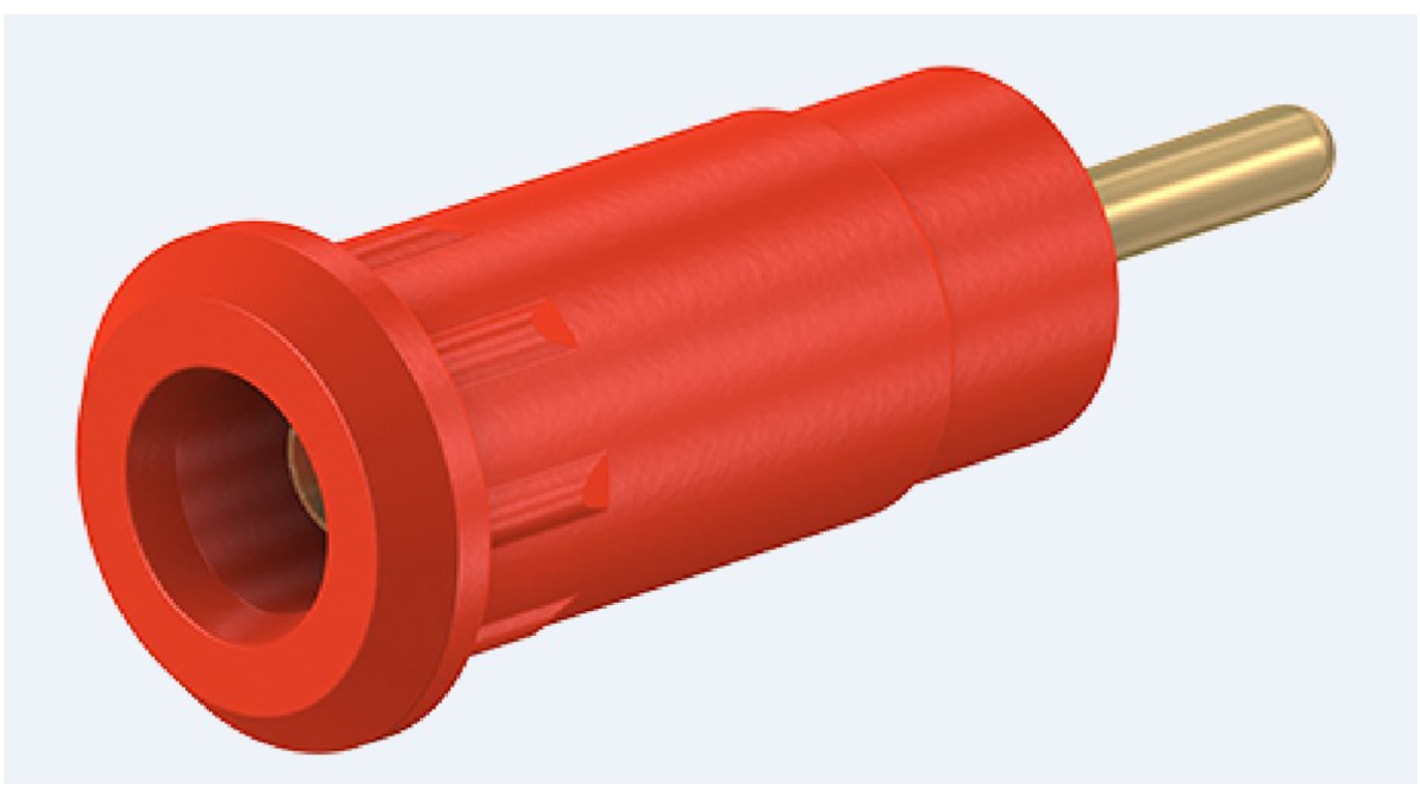 Staubli Red Female Banana Socket, 2mm Connector, Press Fit Termination, 10A, 600V, Gold Plating