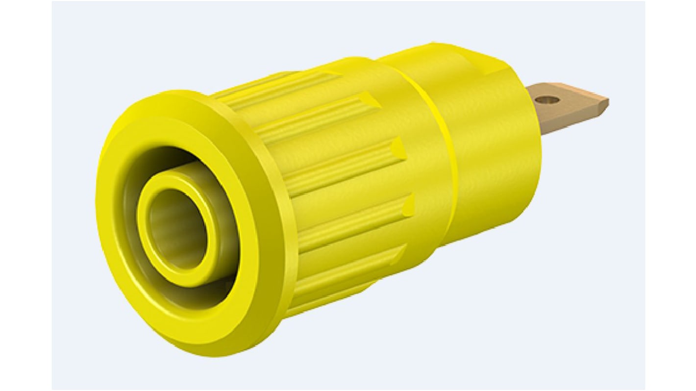 Stäubli 4 mm Bananenbuchse Gelb, Kontakt vergoldet, 1000V / 24A Press Fit