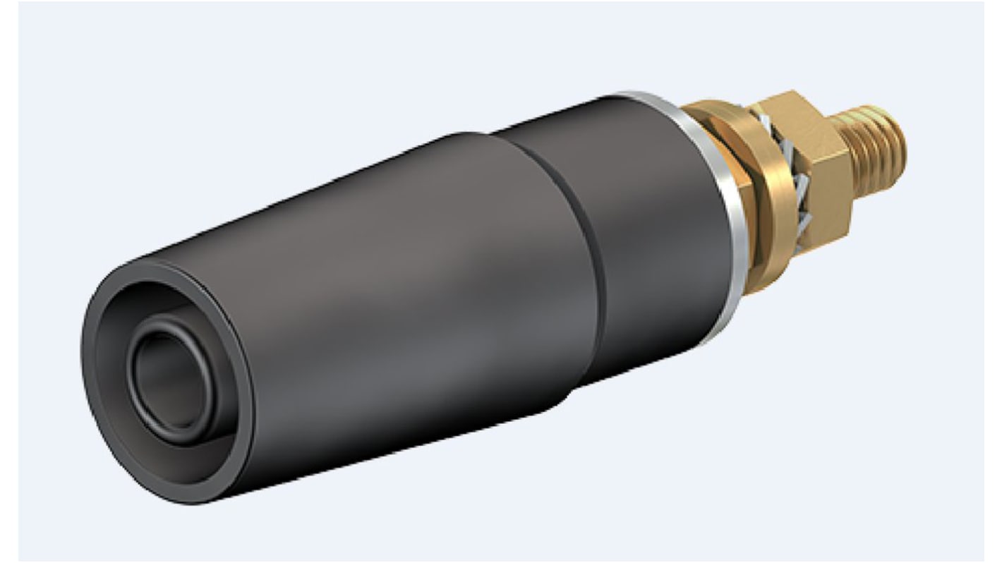 Staubli Black Female Banana Socket, 4 mm Connector, Bolt Termination, 32A, 600V, Gold Plating