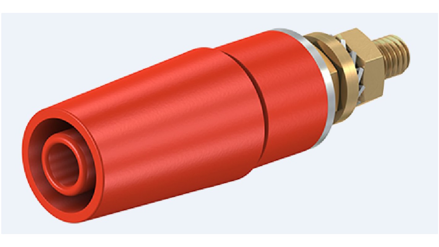 Staubli Red Female Banana Socket, 4 mm Connector, Bolt Termination, 32A, 600V, Gold Plating