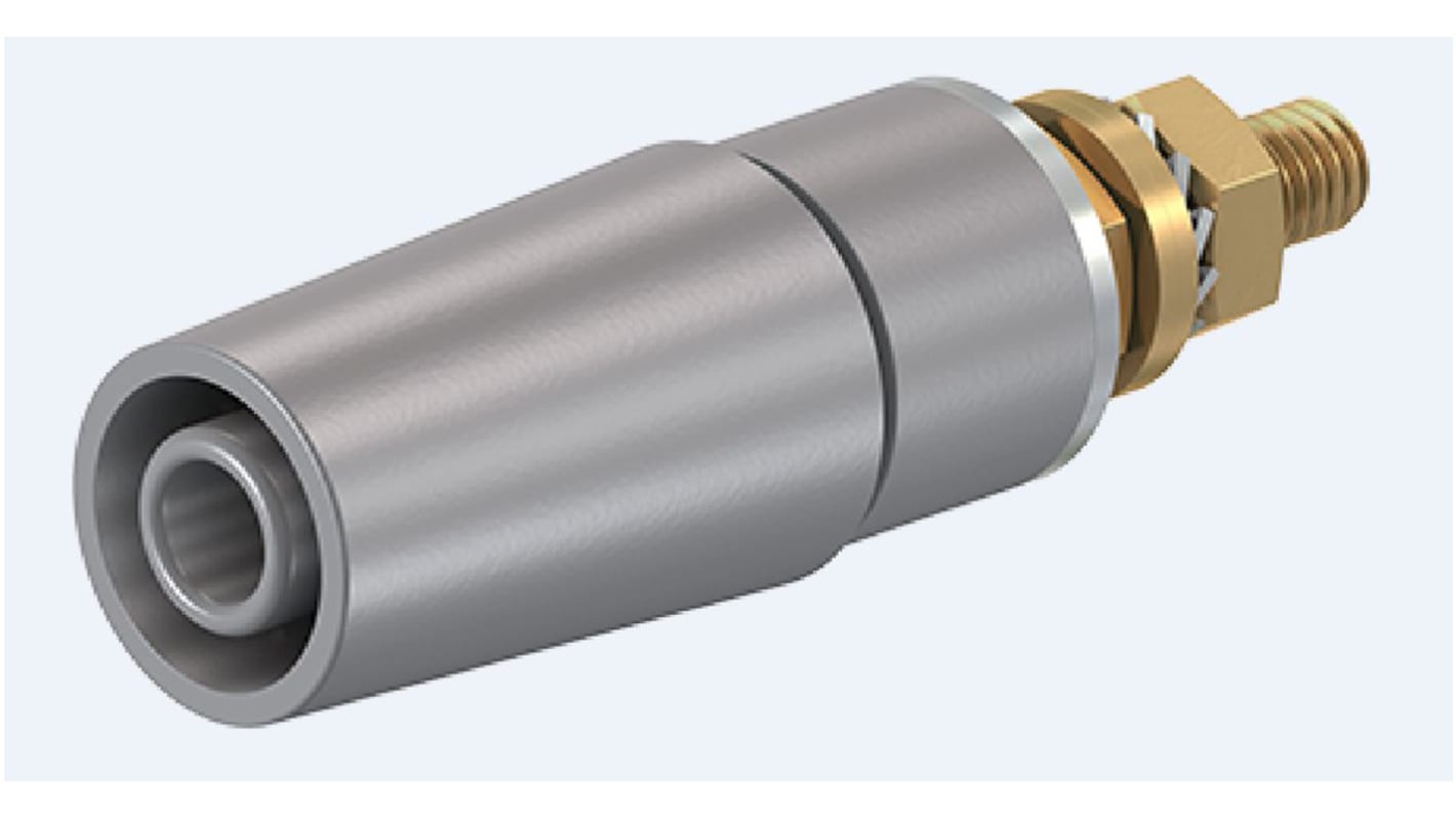 Staubli Grey Female Banana Socket, 4 mm Connector, Bolt Termination, 32A, 600V, Gold Plating