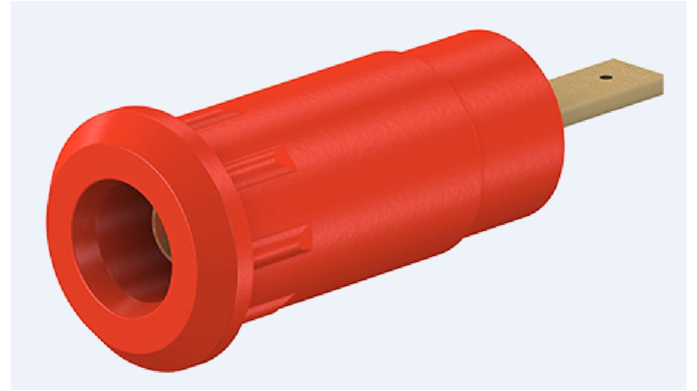 Staubli Red Female Banana Socket, 2mm Connector, Press Fit Termination, 10A, 600V, Gold Plating