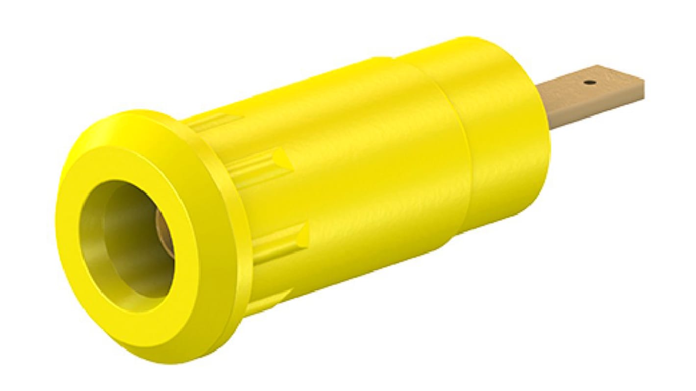 Conector banana hembra Hembra, 10A, 600V, Contacto Oro, Amarillo