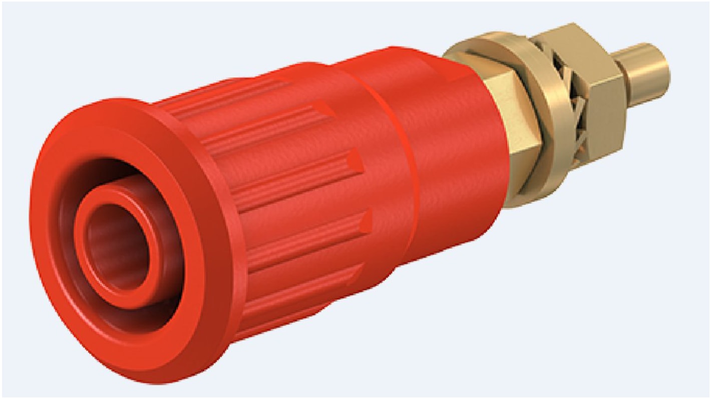 Stäubli 4 mm Bananenbuchse Rot, Kontakt vergoldet, 1000V / 24A Press Fit