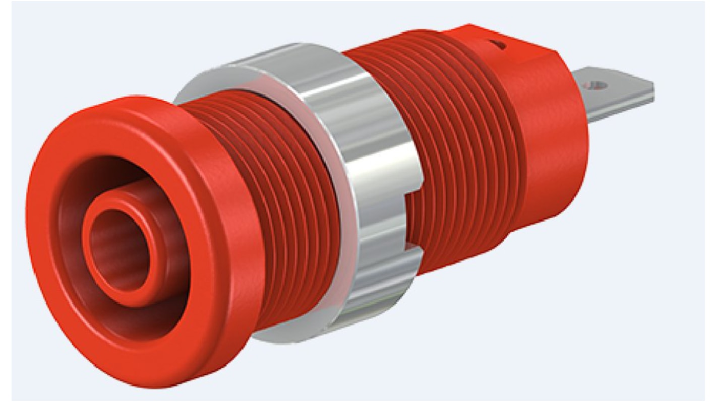 Staubli Red Female Banana Socket, 4 mm Connector, Tab Termination, 24A, 1000V, Nickel Plating