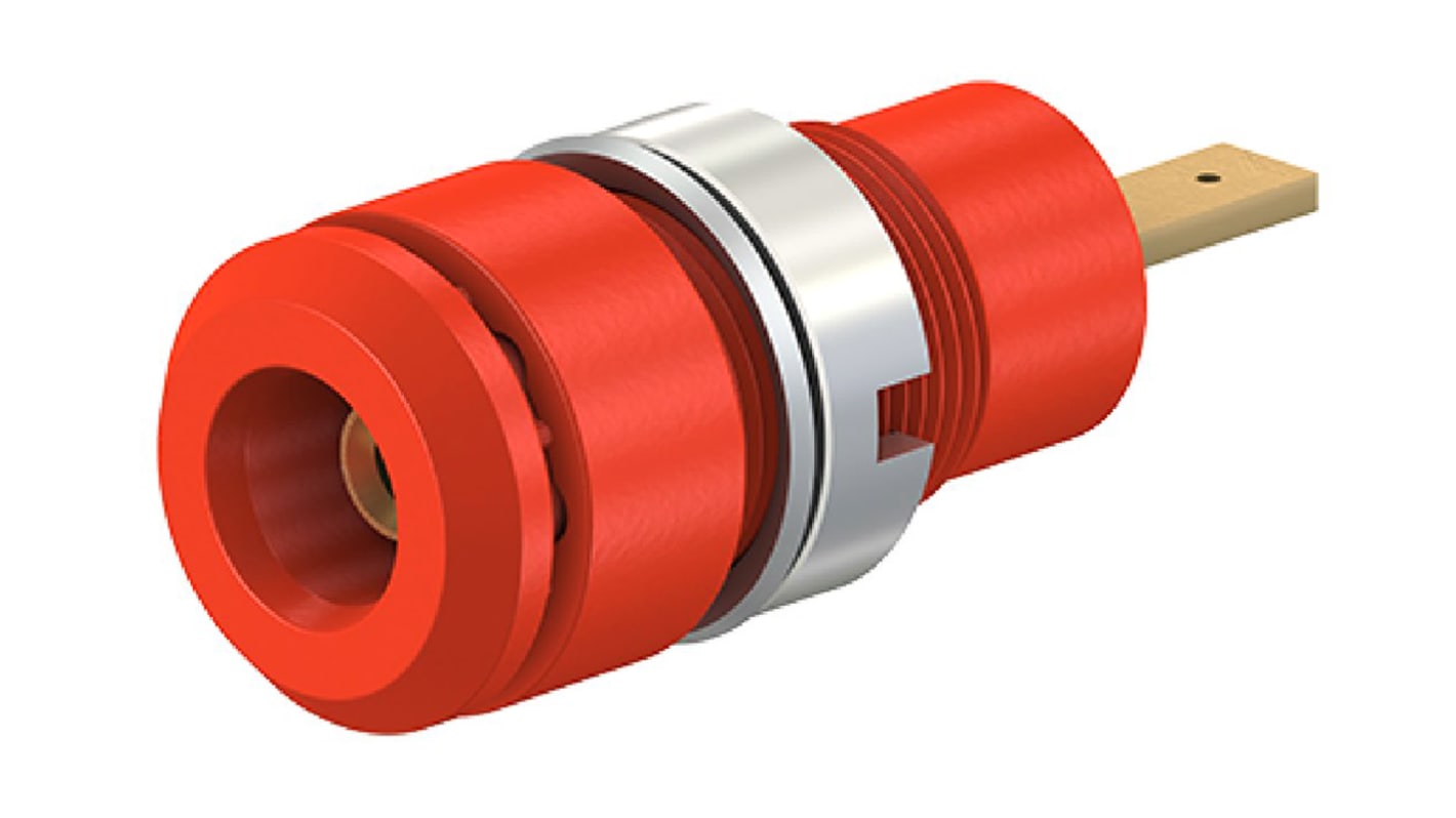 Conector banana hembra Hembra, 10A, 600V, Contacto Oro, Rojo