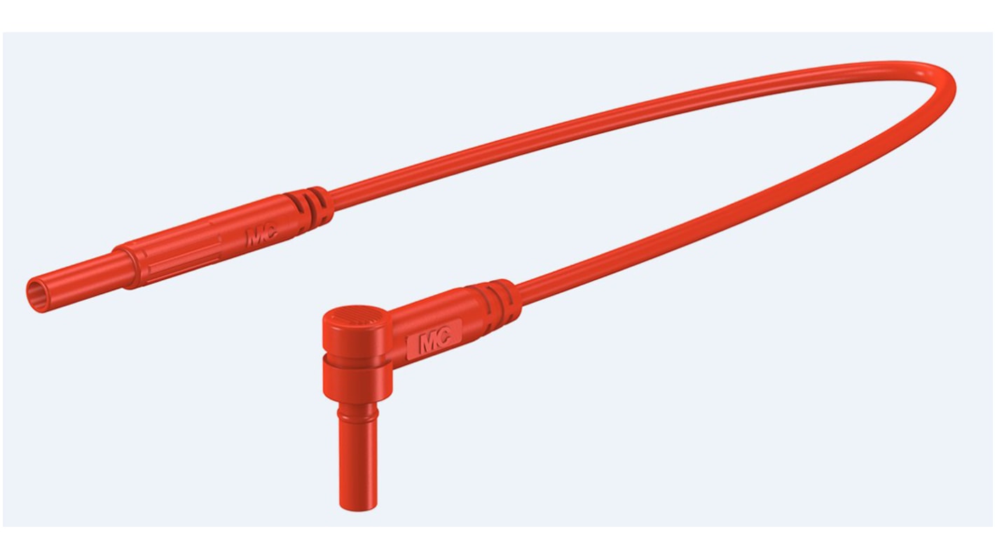 Cable de prueba con conector de 2 mm Staubli de color Rojo, Macho-Macho, 600V, 10A, 1m