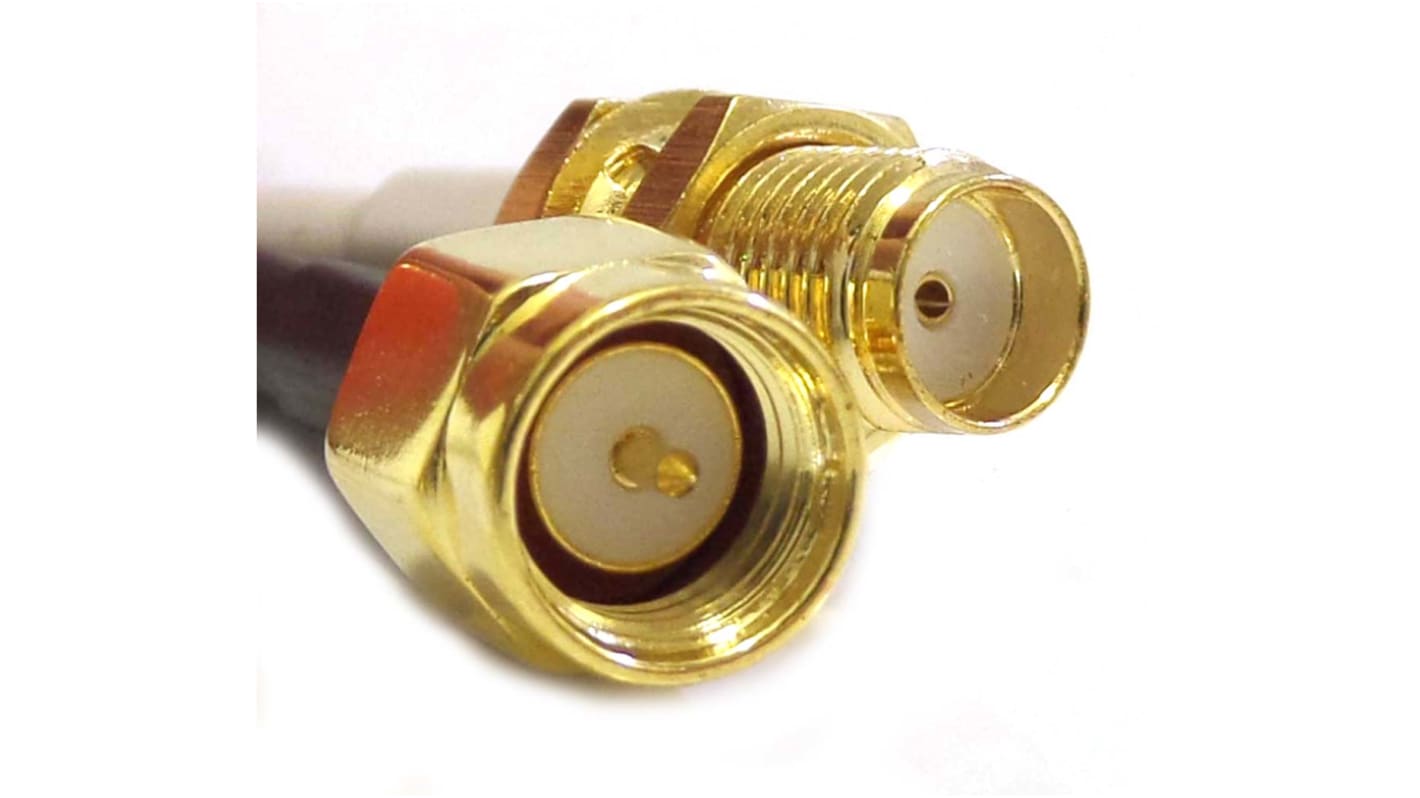 Cable coaxial RG174 Siretta, 50 Ω, con. A: SMA, Macho, con. B: SMA, Hembra, long. 100mm, funda de PVC Negro