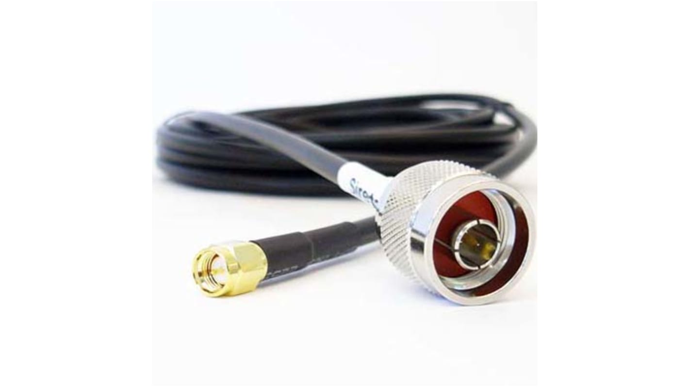 Cable coaxial LLC200A Siretta, 50 Ω, con. A: Tipo N, Macho, con. B: SMA, Macho, long. 20m, funda de PVC Negro