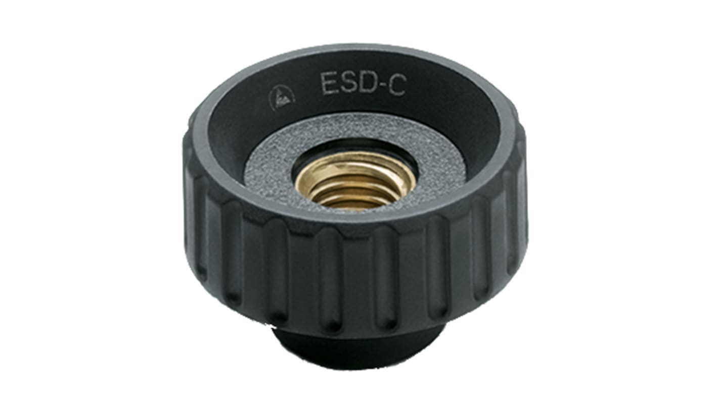 Elesa 154432 Black Round Knob, M10 x 16, Threaded Through Hole