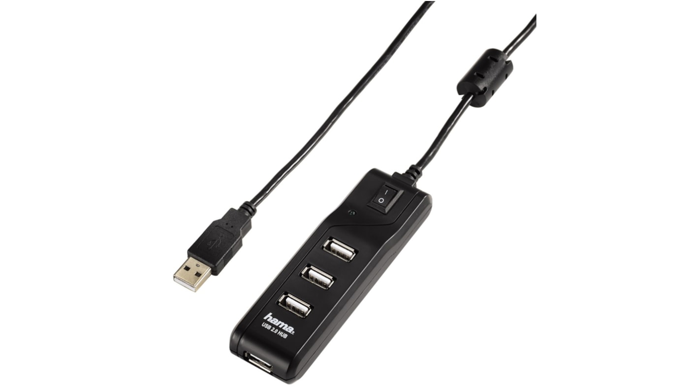 Hama 4 Port USB 2.0 USB A  Hub, USB Bus Powered