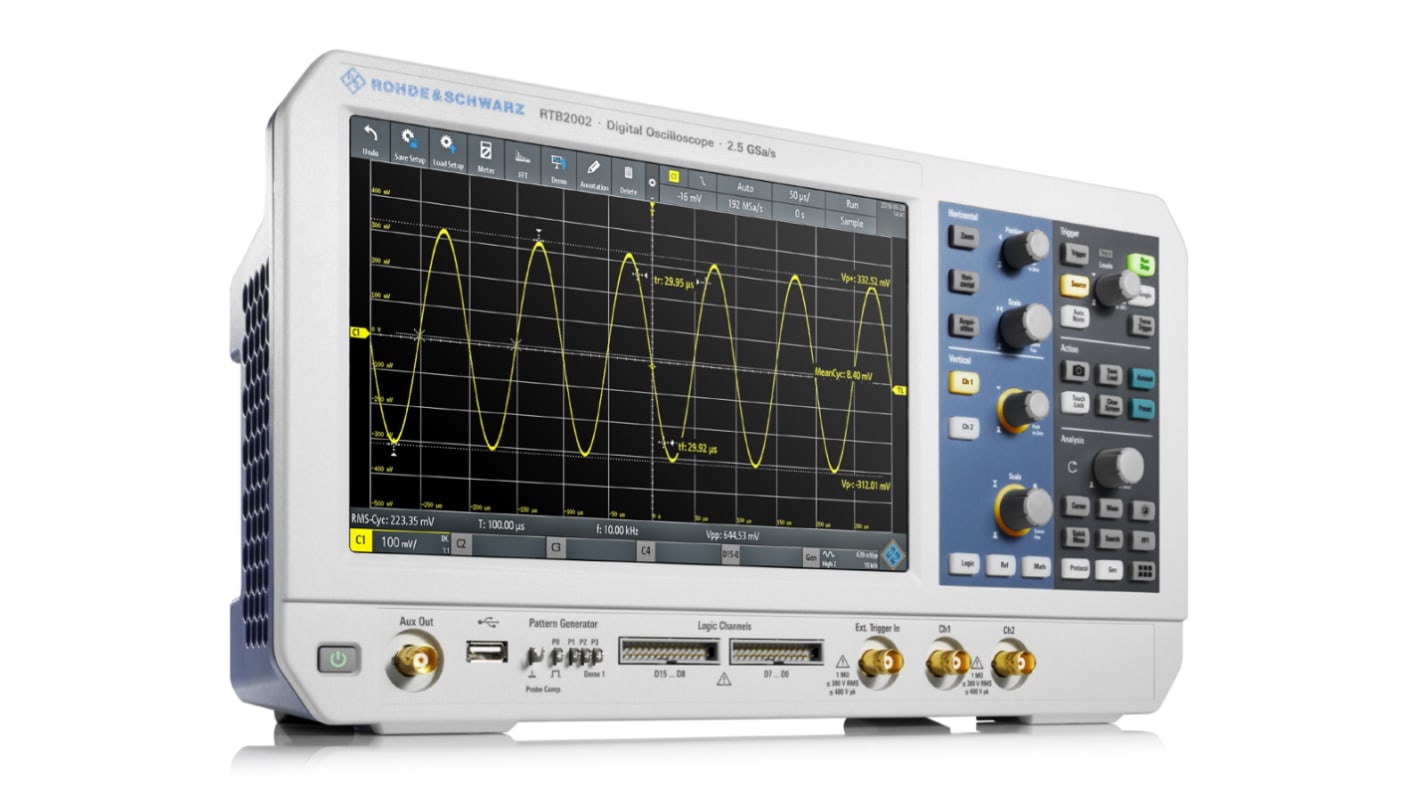 Rohde & Schwarz RTB2002 Oszilloskop 2-Kanal Analog 70MHz, DKD/DAkkS-kalibriert CAN, IIC, LIN, RS232, RS422, RS485, SPI,